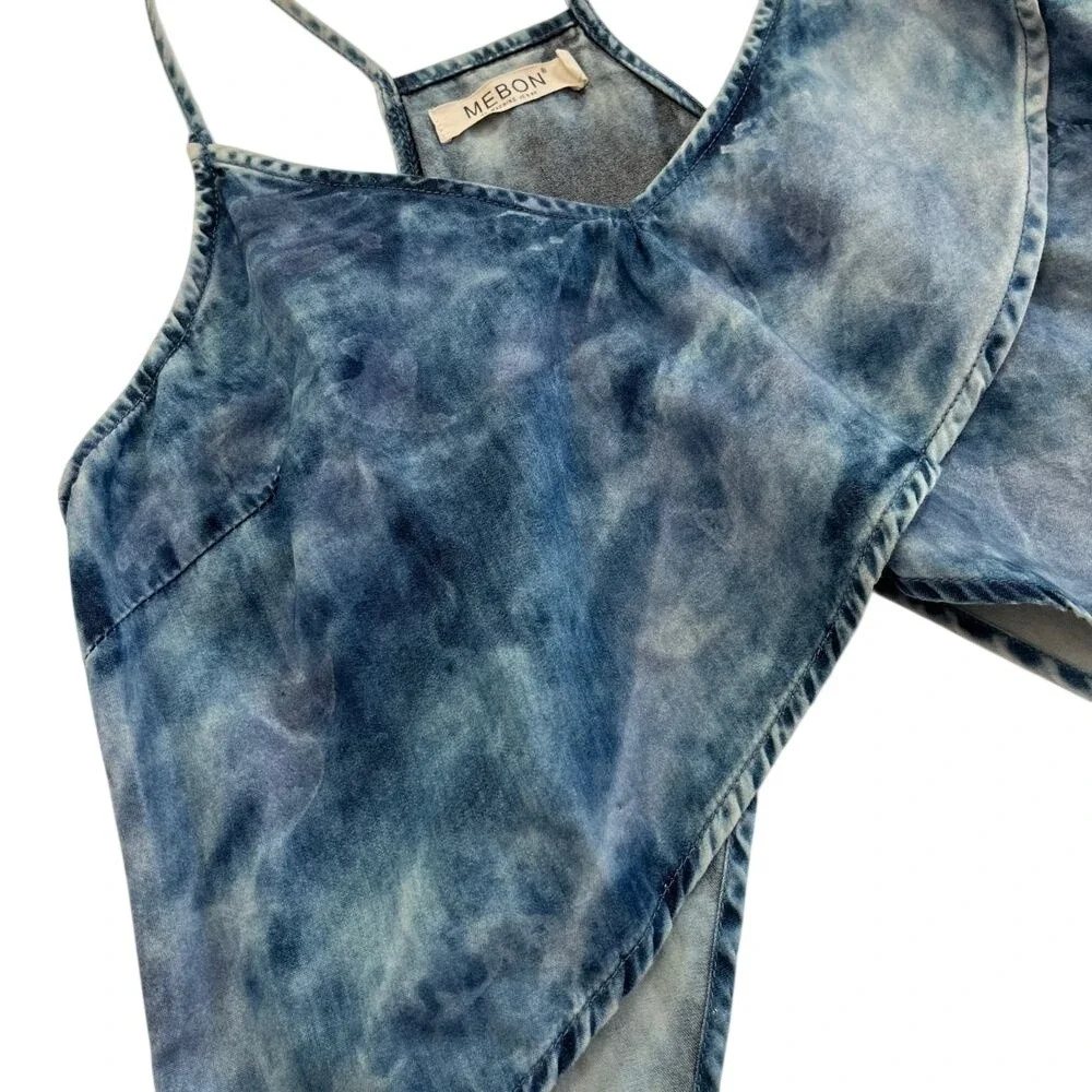 Mebon Womens Y2K Style‎ Blue Marble Butterfly Crop Top, Y2K Blue Denim Tops 135 - Picture 5 of 6